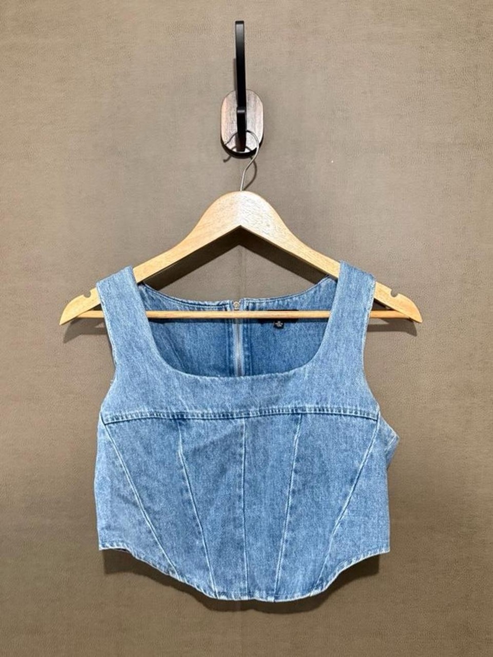 WinWin Light Blue Denim Square-Neck Crop Top
